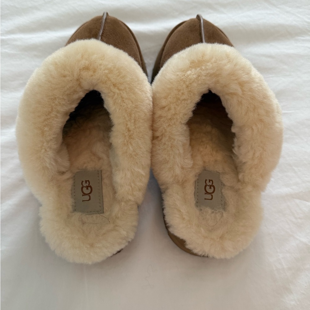 UGG Tan and Cream Sheepskin Slides